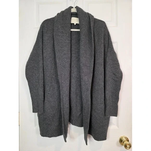 Naked Cashmere Women's XS Open Front Shawl Collar Cardigan Sweater Gray Oversize